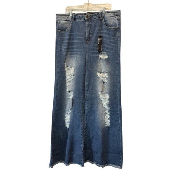 Lucky & Blessed Denim - Lucky & Blessed Womens 20 NWT Distressed Wide Leg Trouser Jeans Raw Hem